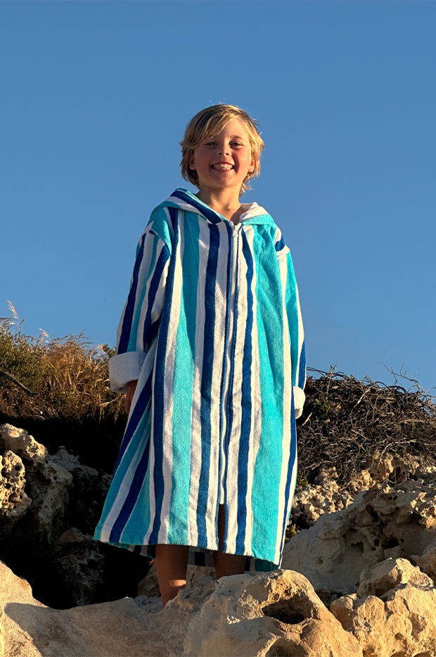 Kids Stripe Hooded Towelling Robe 5-7Y