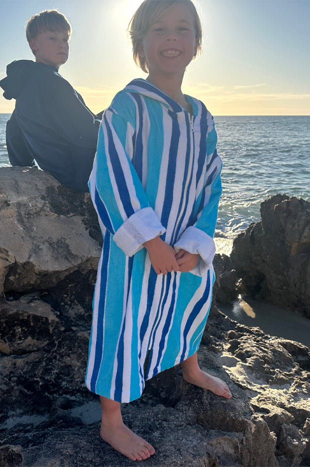 Kids Stripe Hooded Towelling Robe 5-7Y